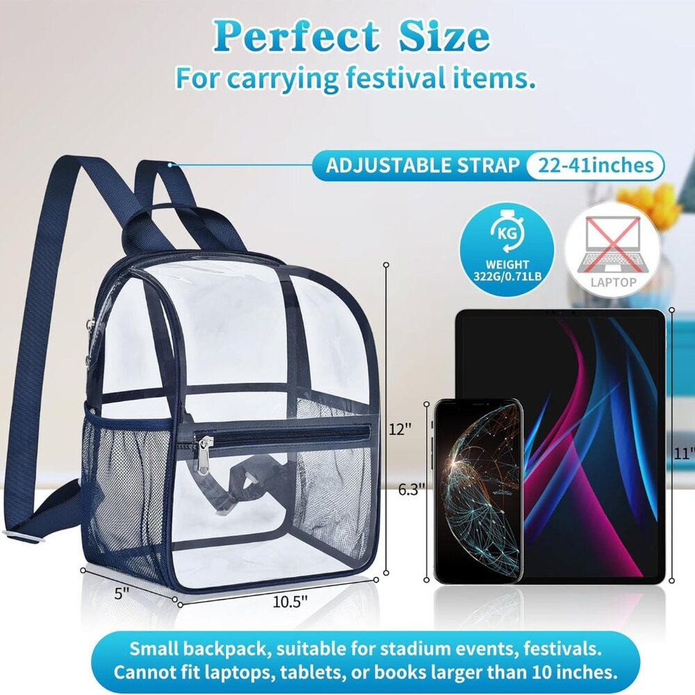 Small Clear Backpack, Stadium Approved 12x12x6 Cl… - image 6
